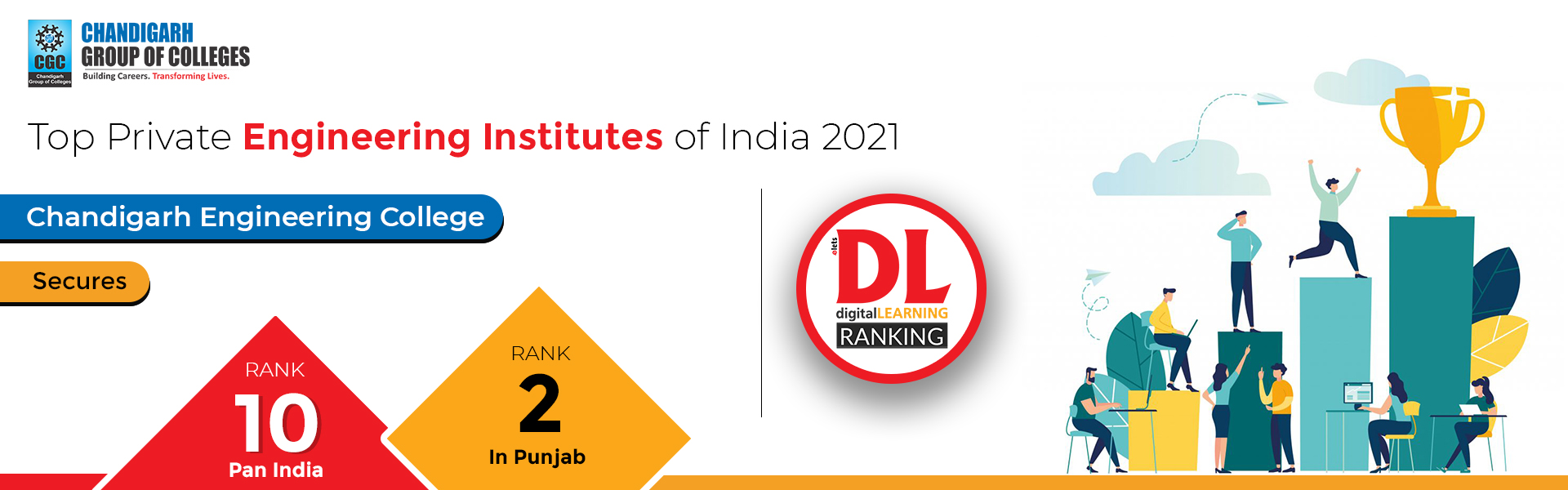 Chandigarh Engineering College secures Top positions in Digital Learning’s Ranking 2021 